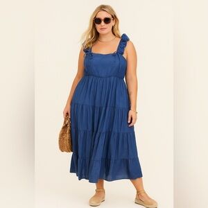 Penelope Rose Womens Size 1X Plus Ruffles Romantic Dress Deep Blue Maxi